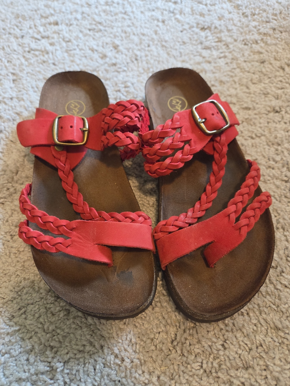 White Mountain Footbeds Red Braided Slide Sandals with Buckle
